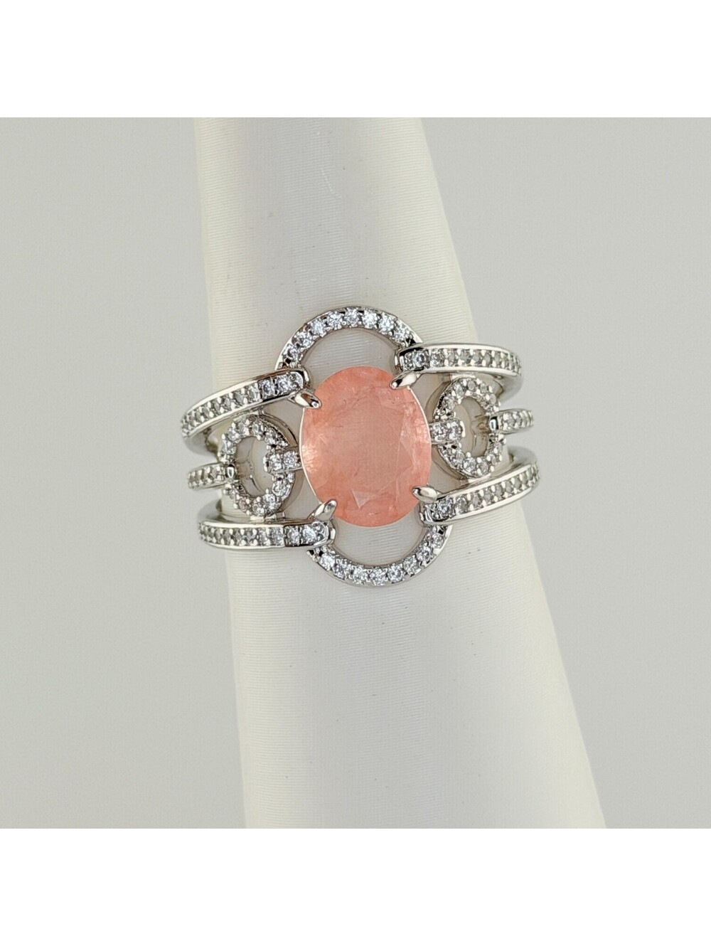 Bomb Party Ring RG39510 Sz 9 "A Regal Attitude" Morganite +Quartz on Rhodium